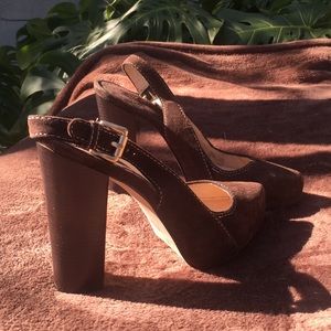 Brown SUEDE Michael Kors sling backs